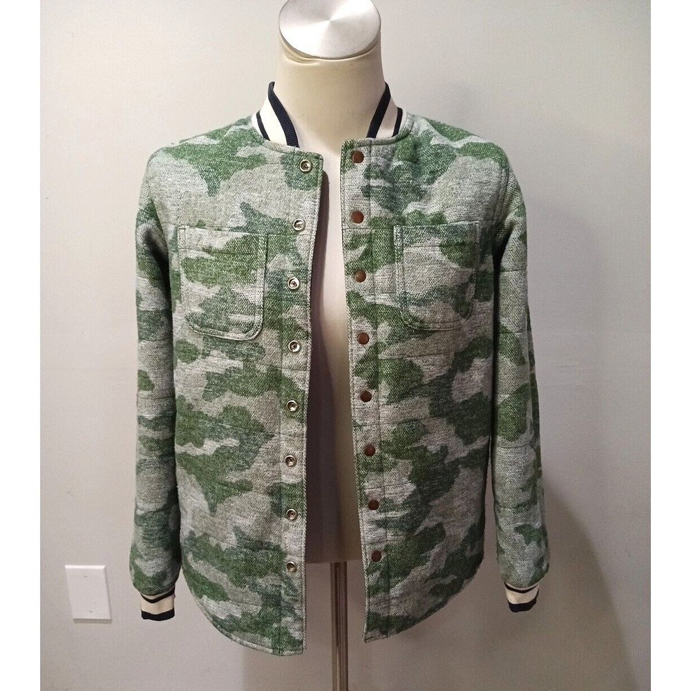 Camo Green Gray Men's Reversible Jacket Blue Green Snap Closure Medium